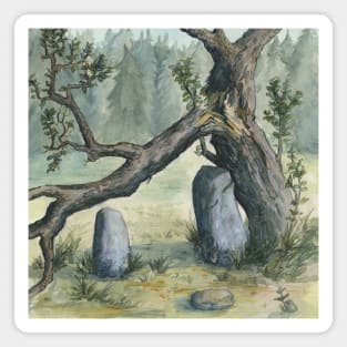 two ancient stones illustration - traditional watercolor painting Magnet